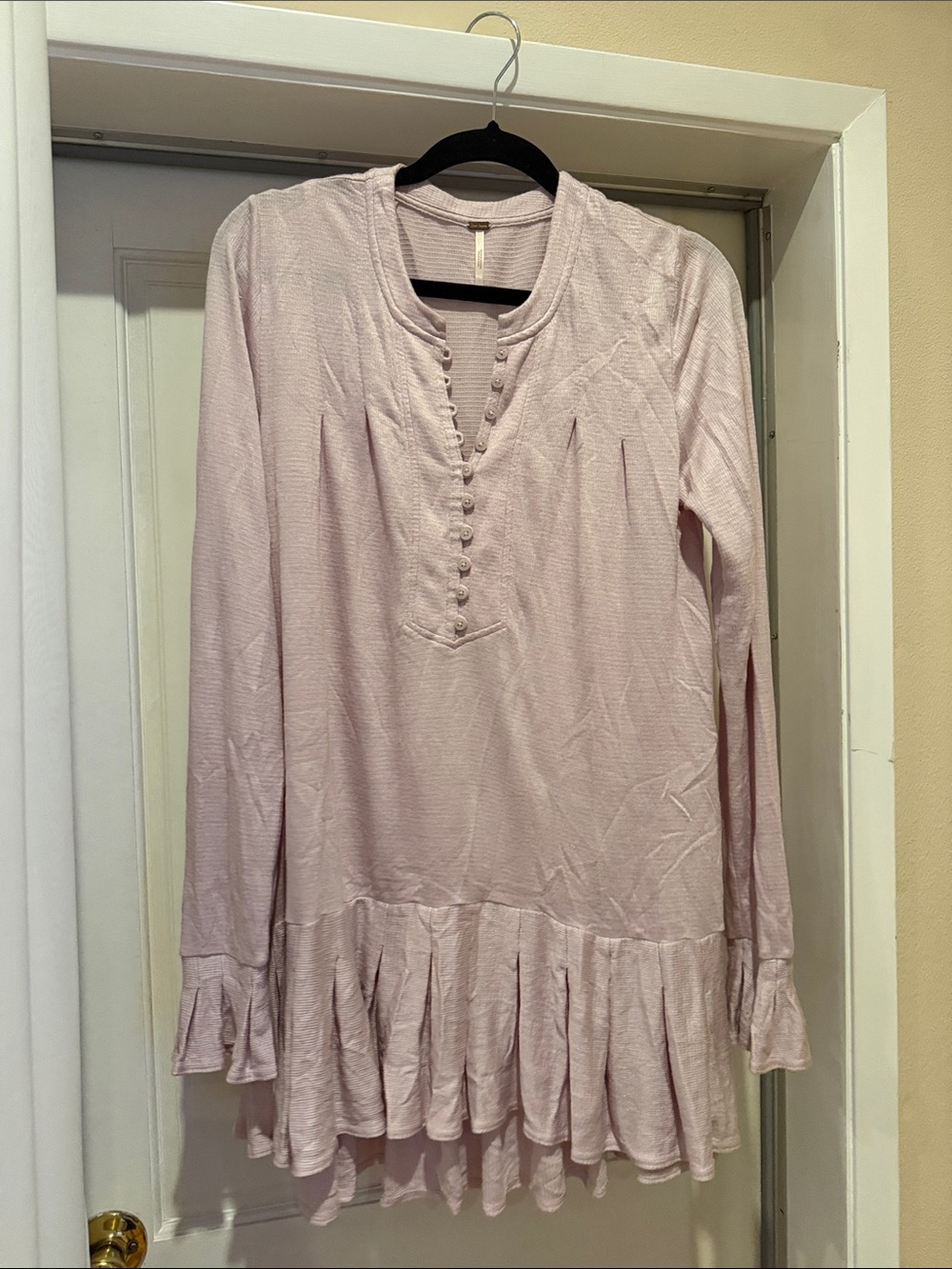 Free People Light Pink Long Sleeve Ruffle Hem Tunic